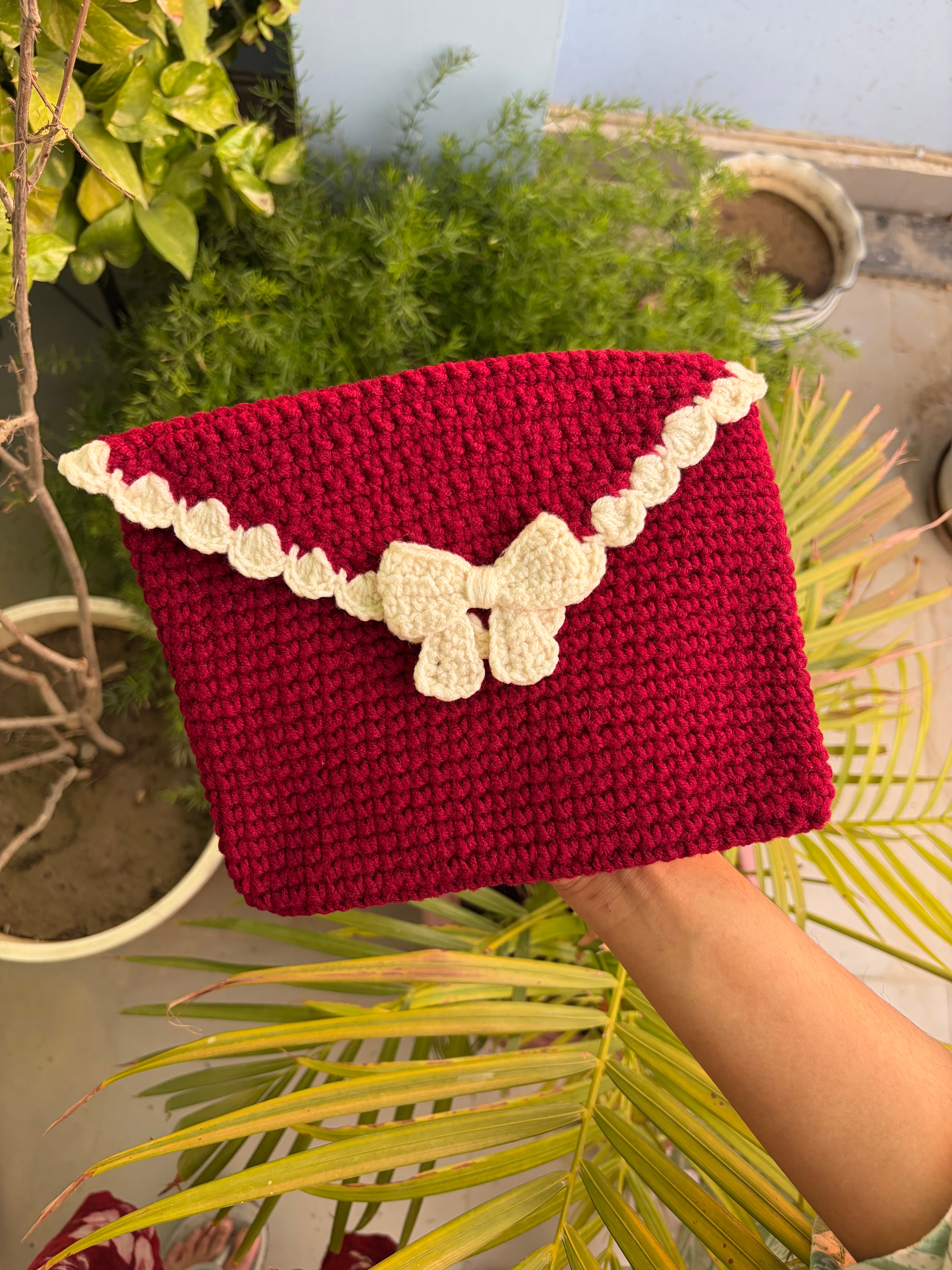 Crochet envelope-bow book cover