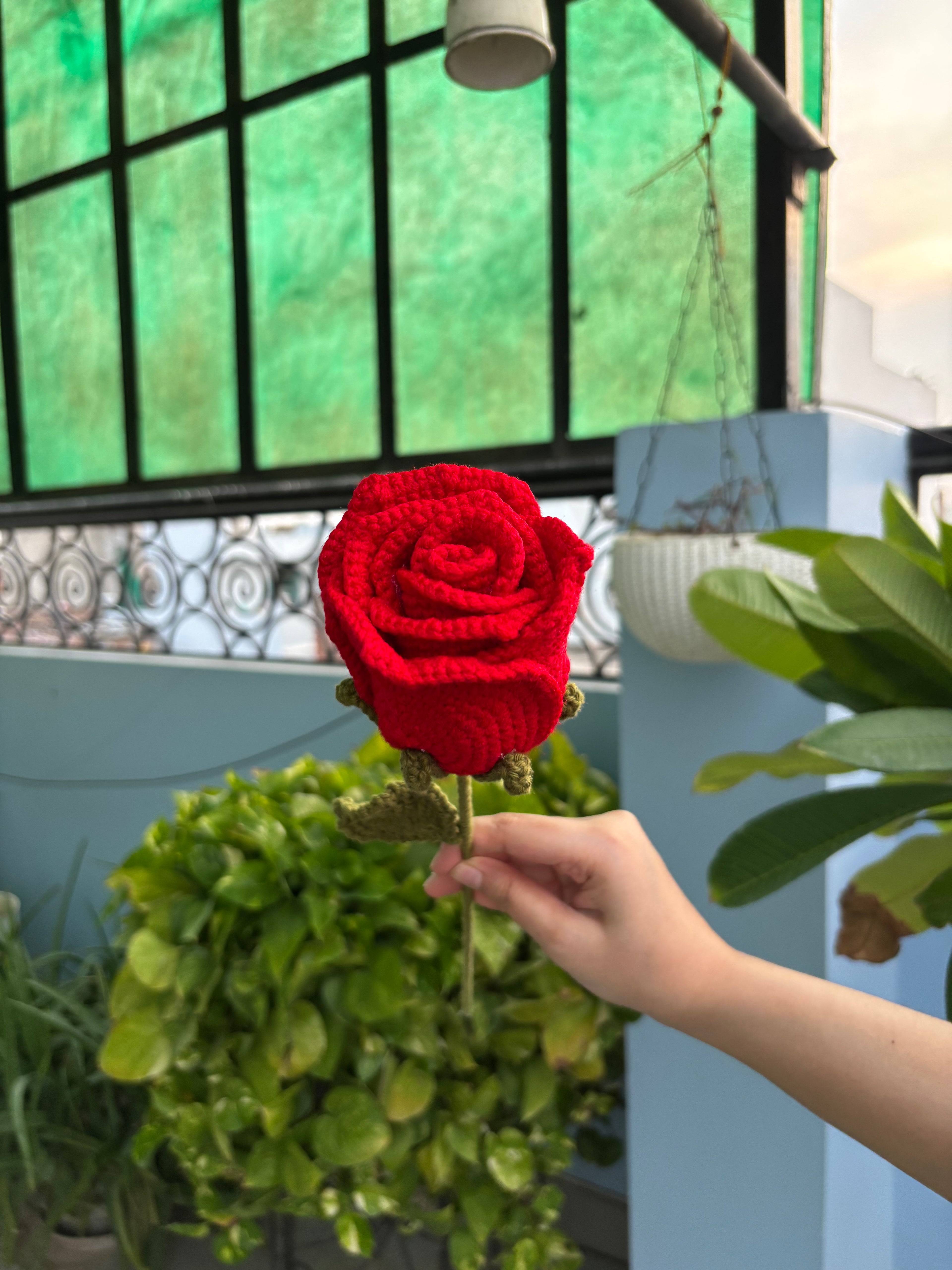 Crochet Rose Stick