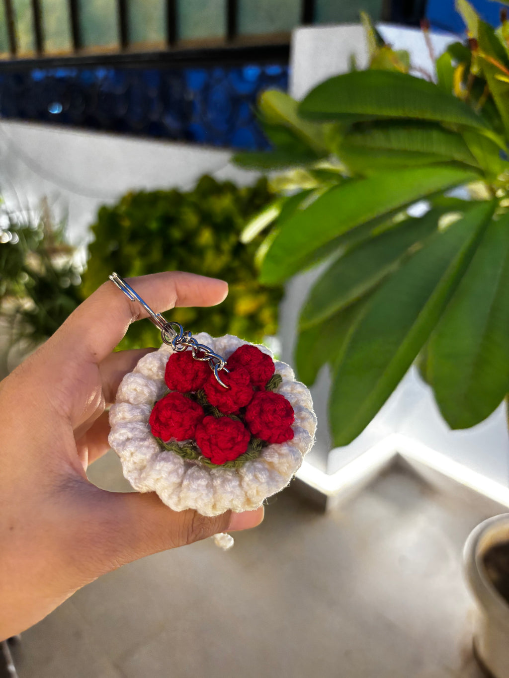 Crochet Rose bouquet keychain