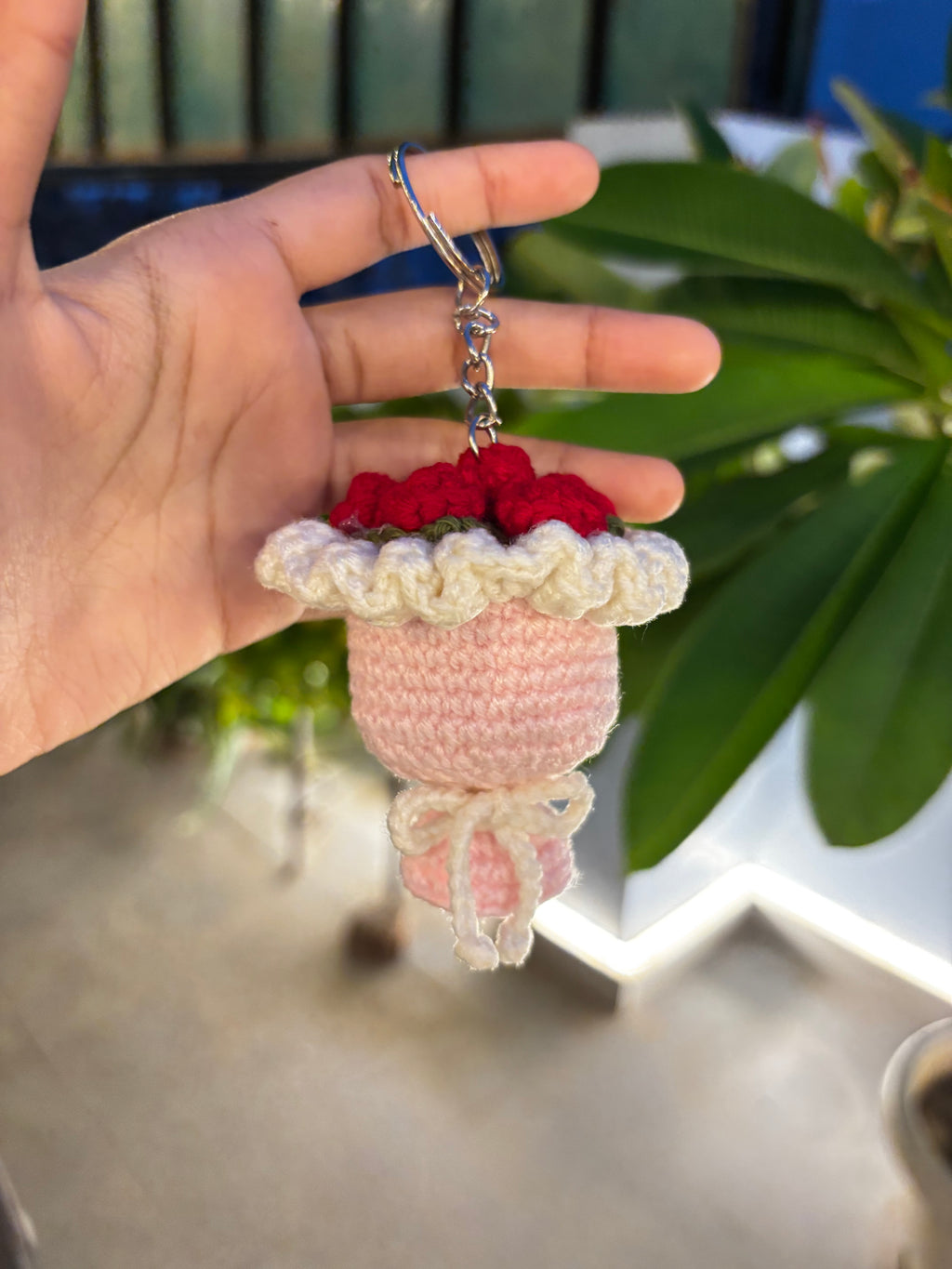 Crochet Rose bouquet keychain