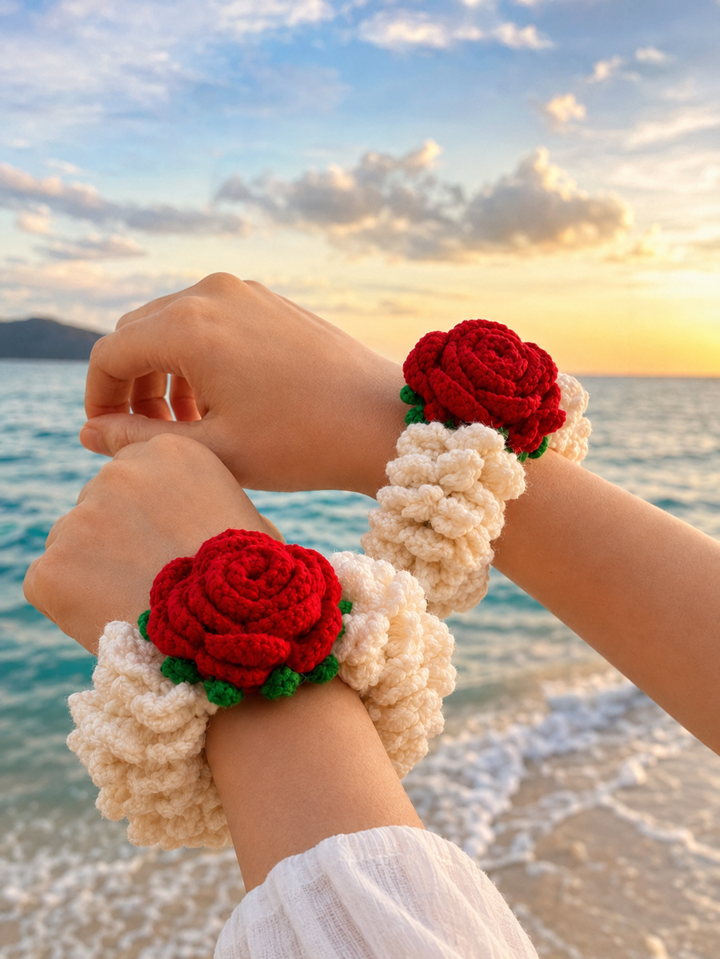 Handmade Crochet Rose Gajra – Floral Hair Tie & Wrist Accessory