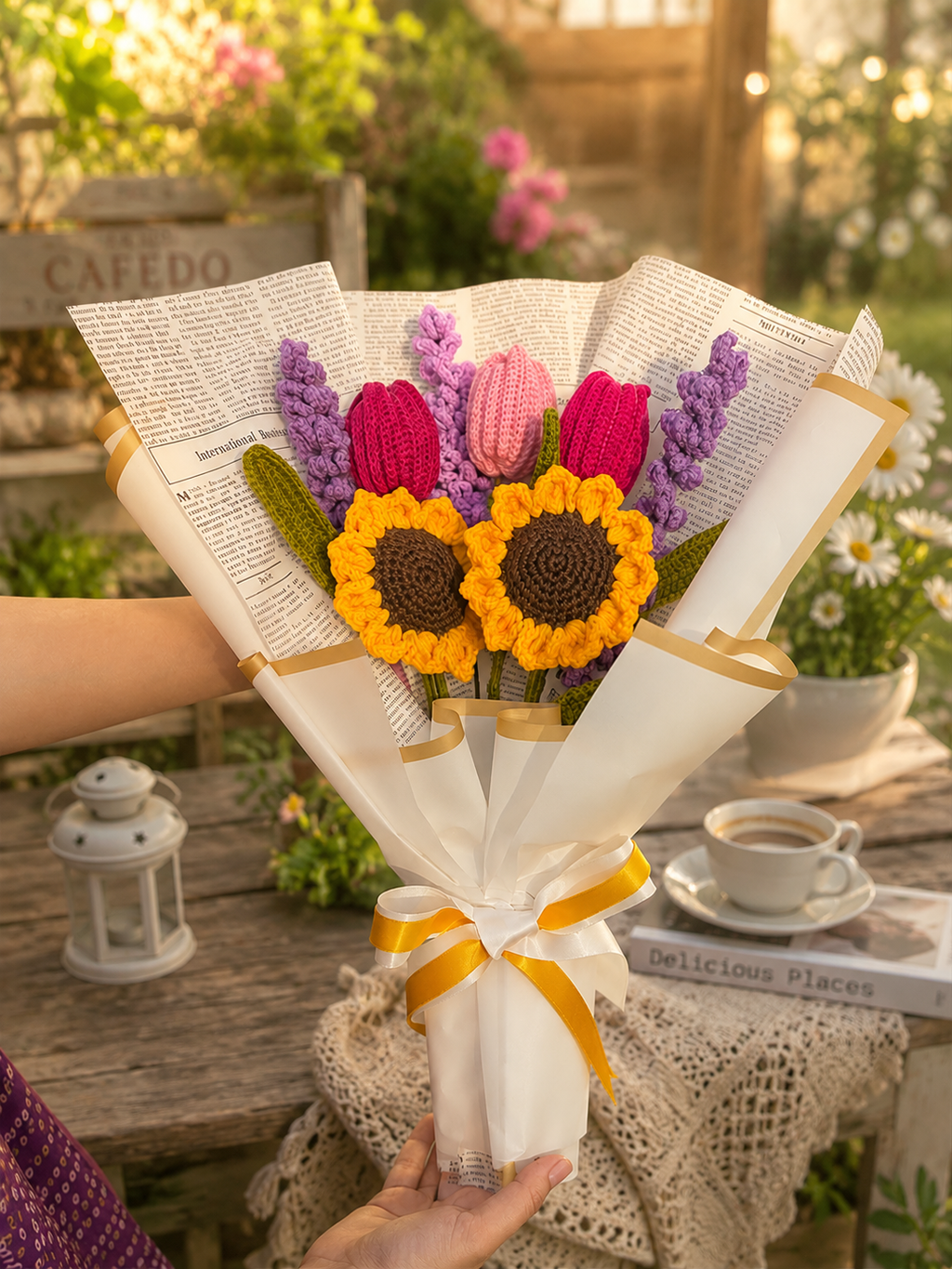 Sunflower & Tulip Crochet Bouquet