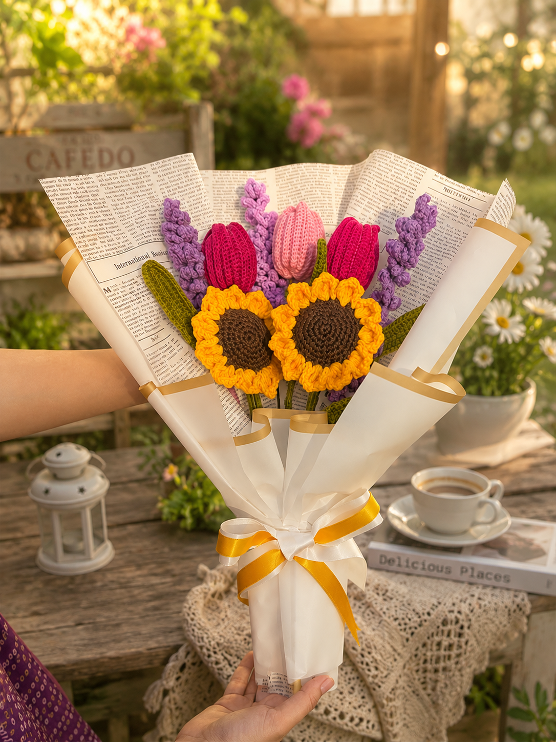 Sunflower & Tulip Crochet Bouquet