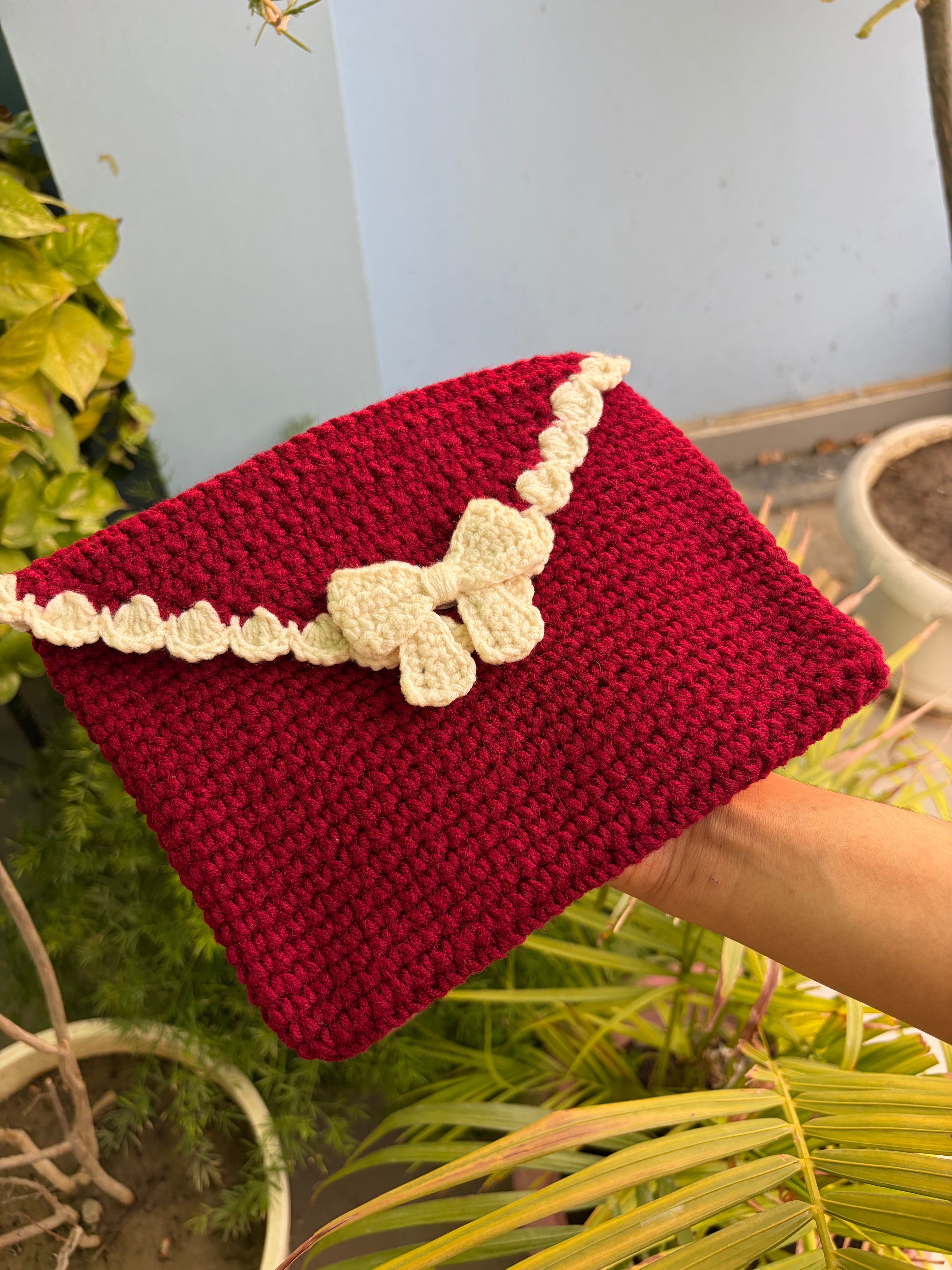 Crochet envelope-bow book cover