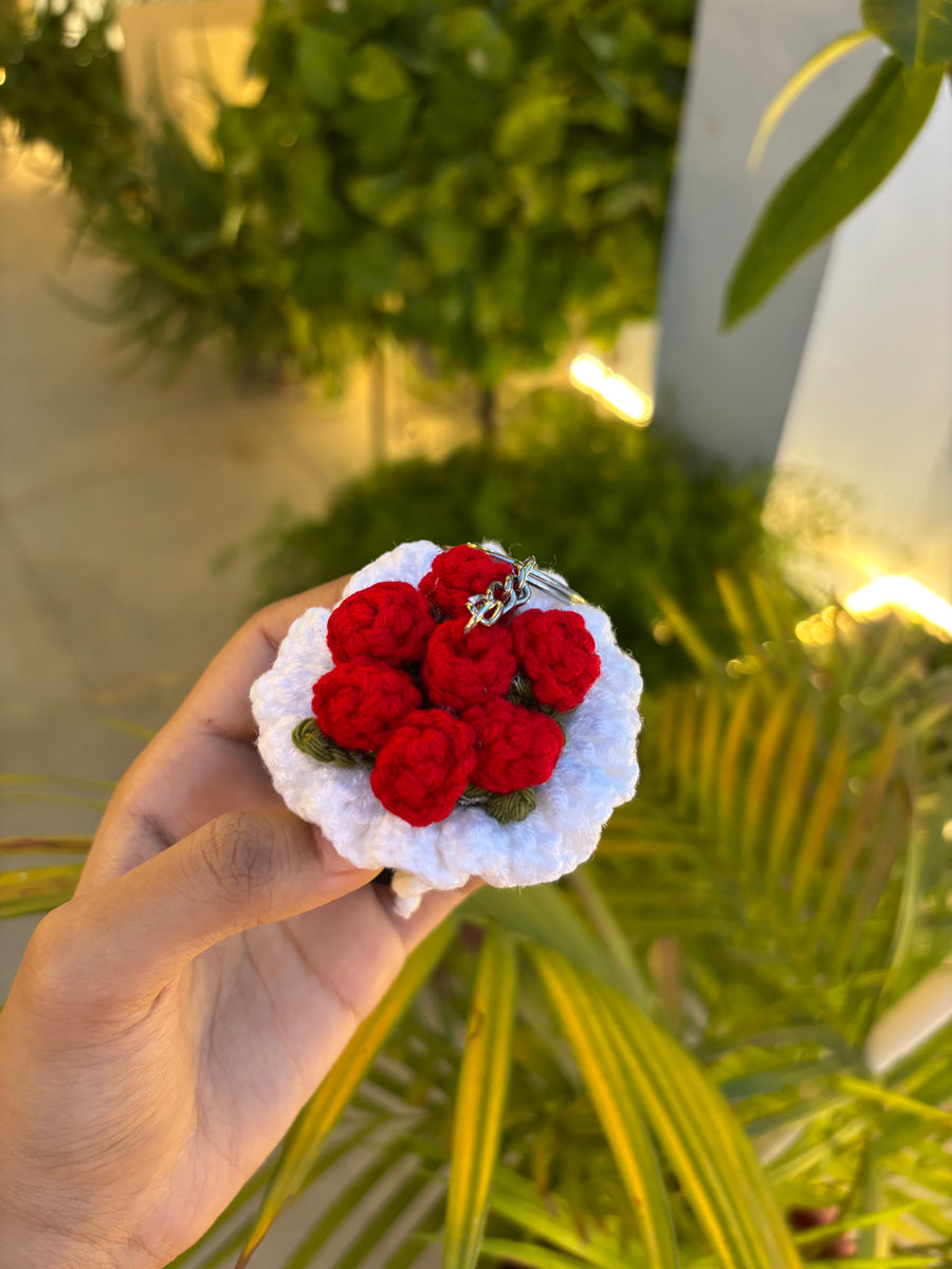 Handmade Crochet Rose Bouquet Keychain – Mini Floral Charm